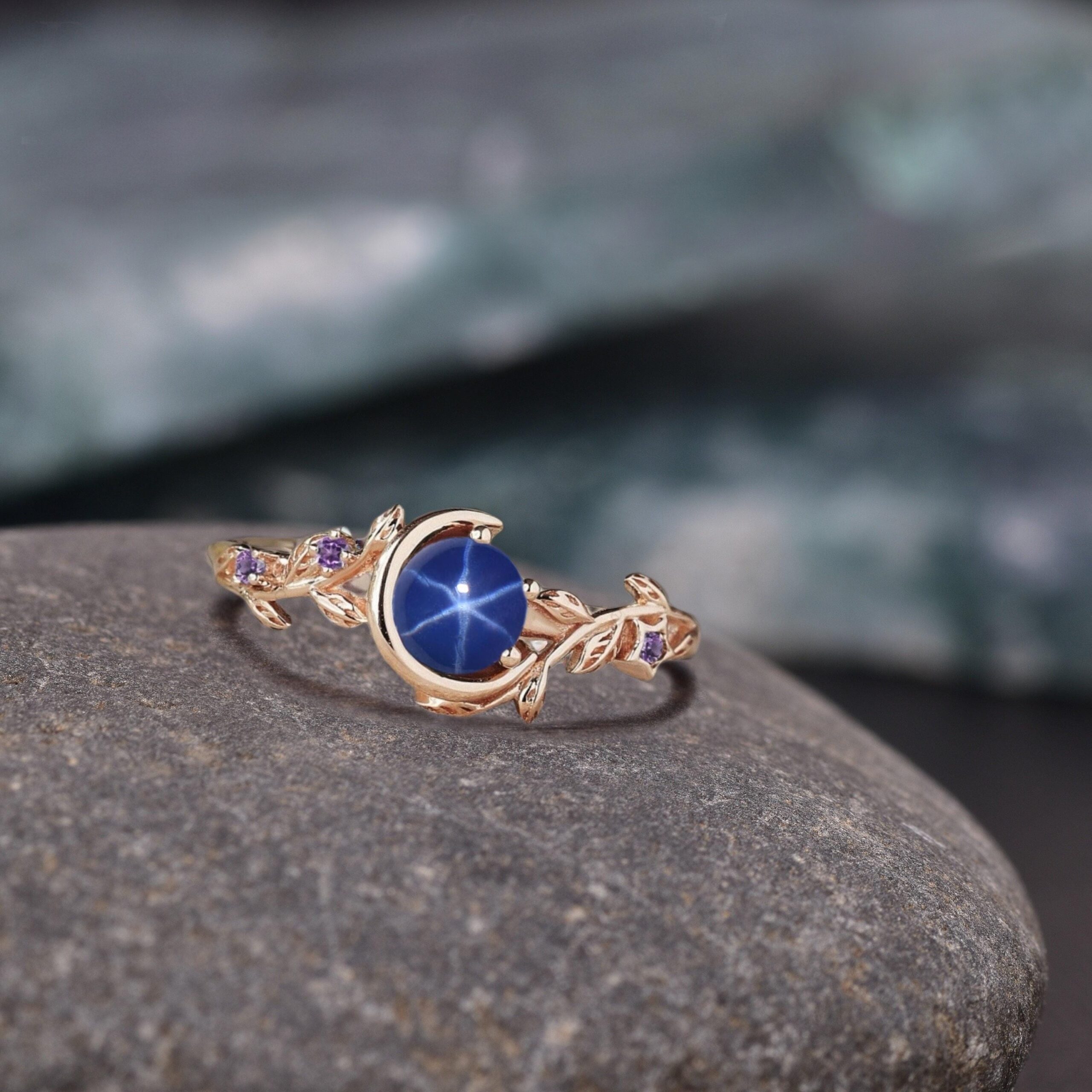 Vintage Blue Lindy Star Ring, Blue Star Sapphire Silver Ring