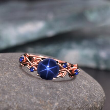 Unique Blue Lindy Star Ring, Blue Star Sapphire Silver Ring, 925 Sterling Silver